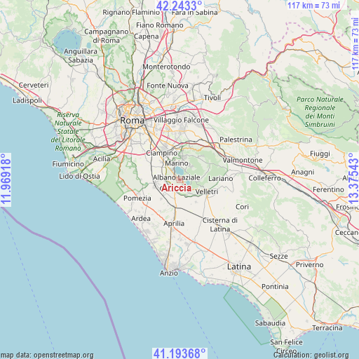 Ariccia on map