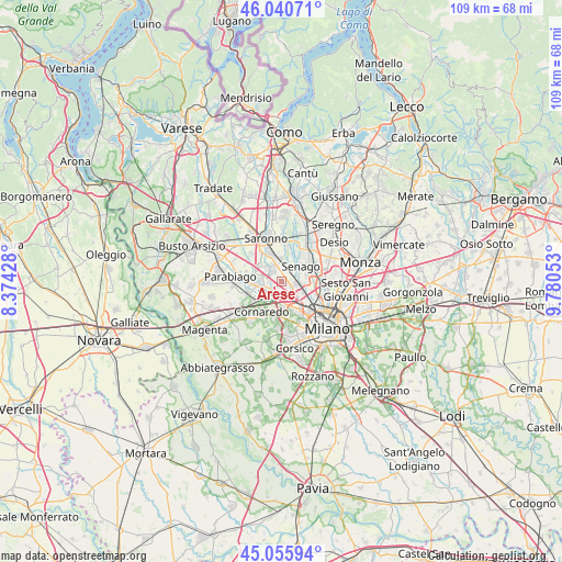 Arese on map