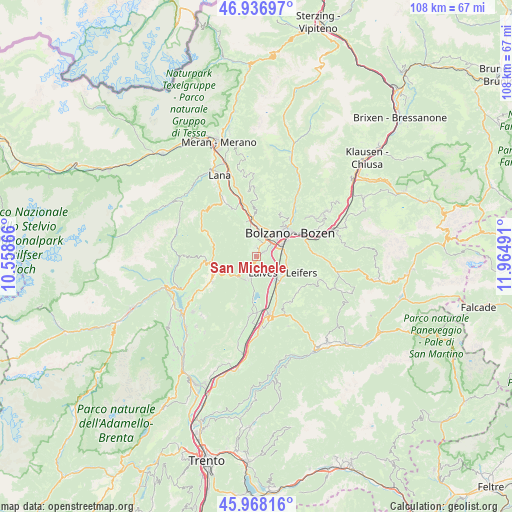 San Michele on map