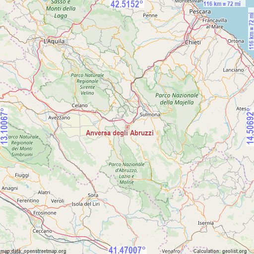 Anversa degli Abruzzi on map