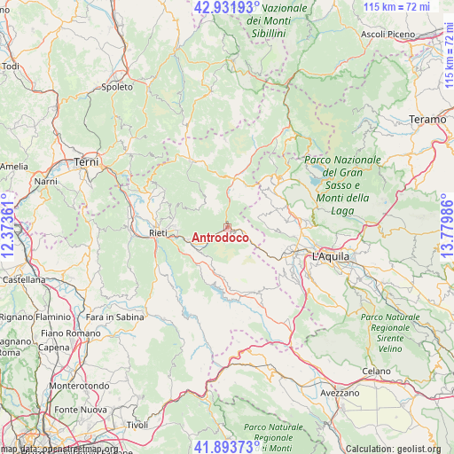 Antrodoco on map