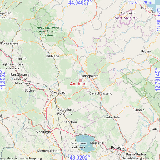 Anghiari on map