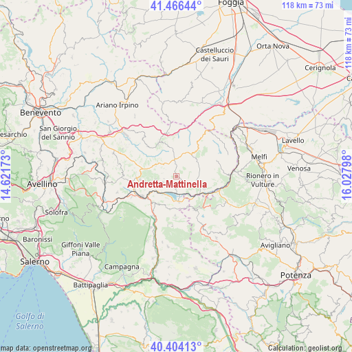 Andretta-Mattinella on map