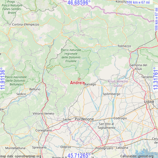 Andreis on map