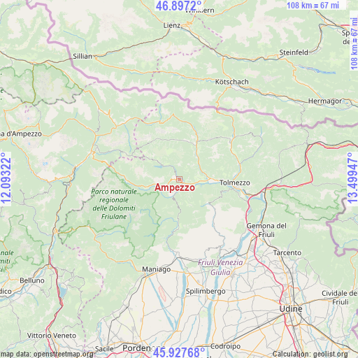 Ampezzo on map