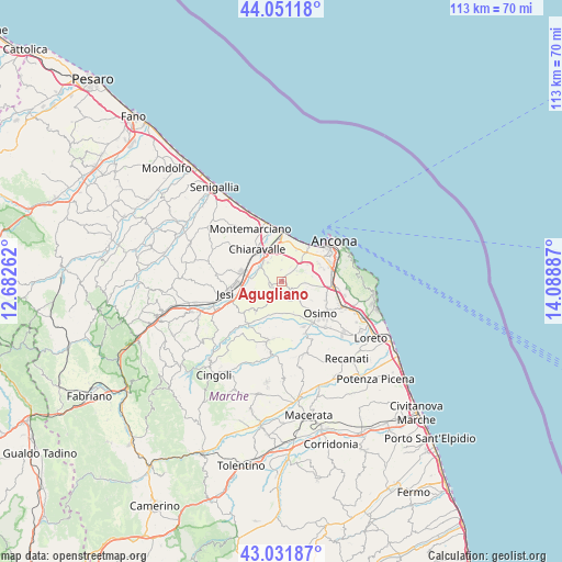 Agugliano on map