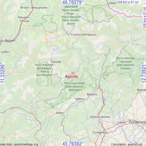 Agordo on map