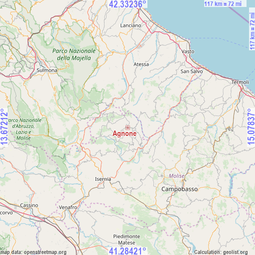 Agnone on map