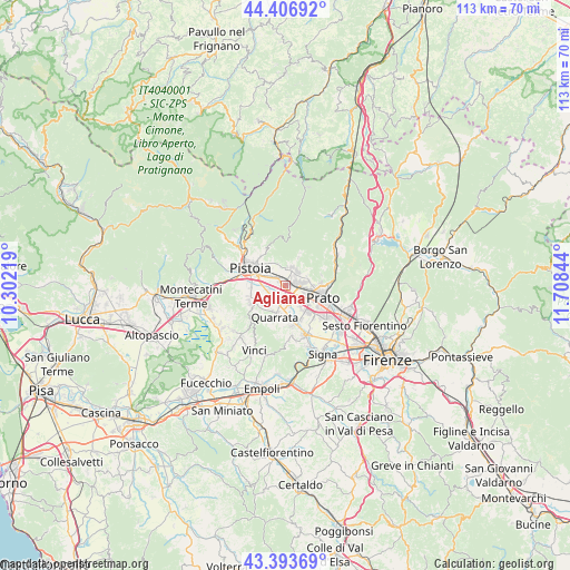 Agliana on map