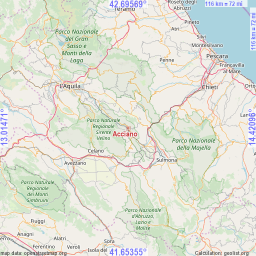 Acciano on map