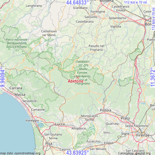 Abetone on map