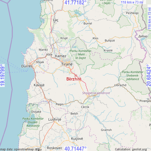 Bërzhitë on map