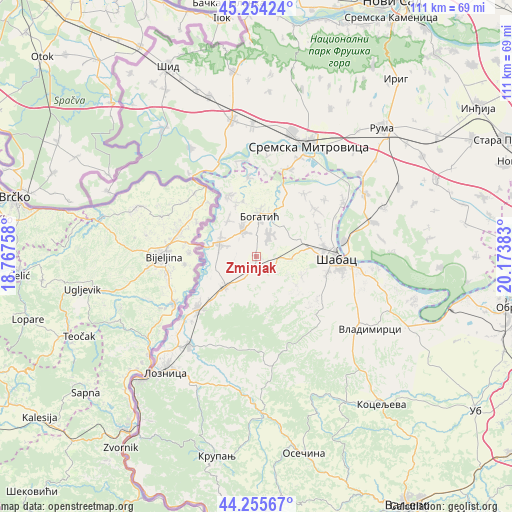 Zminjak on map