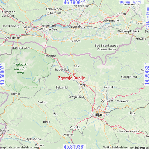 Zgornje Duplje on map