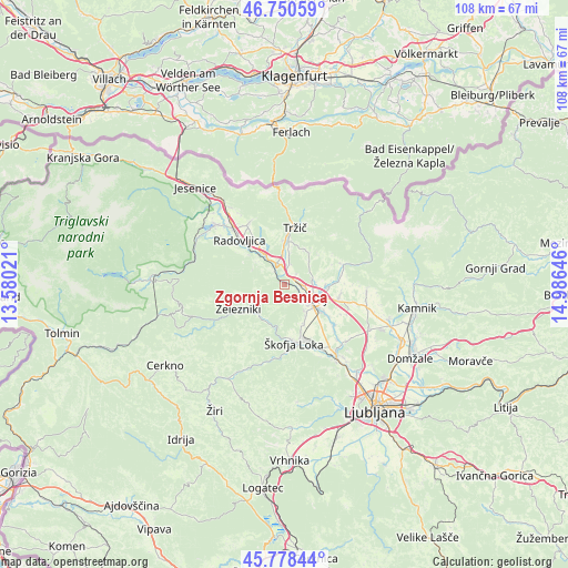 Zgornja Besnica on map