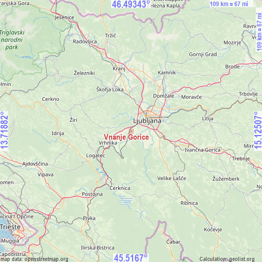 Vnanje Gorice on map