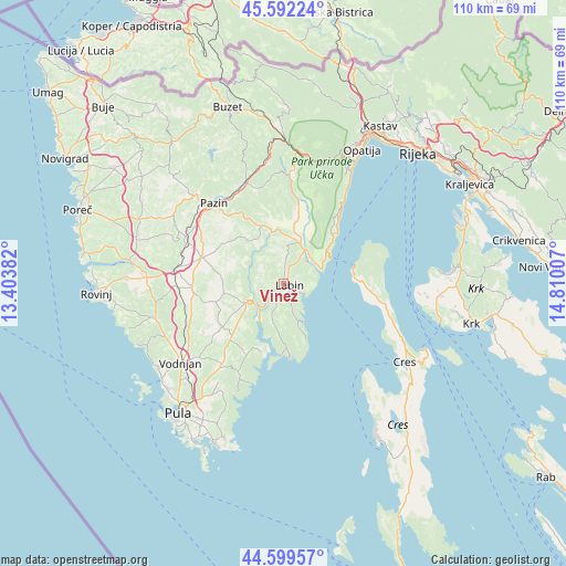 Vinež on map