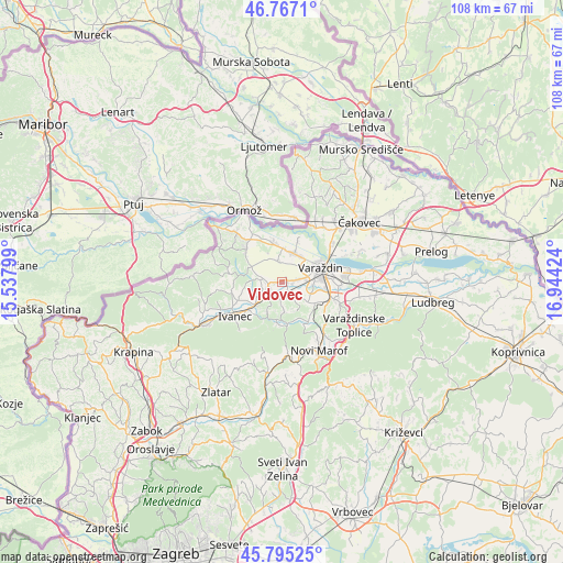 Vidovec on map
