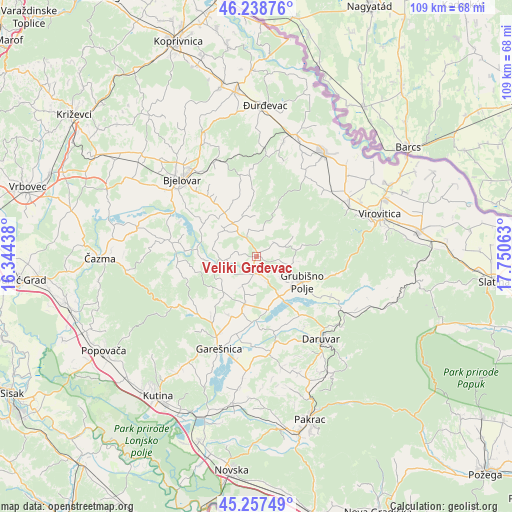 Veliki Grđevac on map