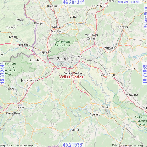 Velika Gorica on map