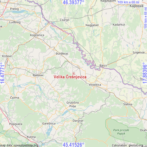 Velika Črešnjevica on map