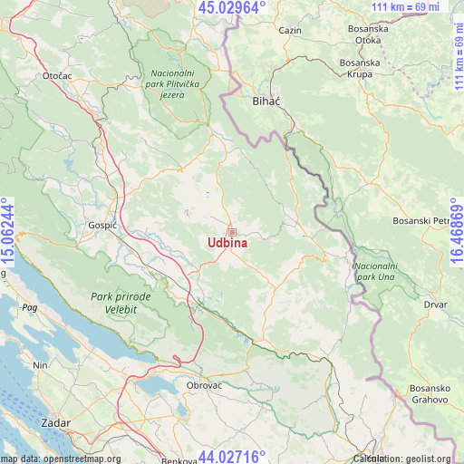 Udbina on map