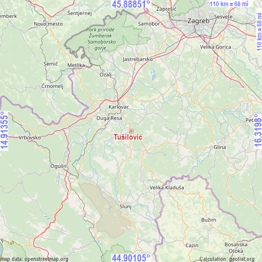 Tušilović on map