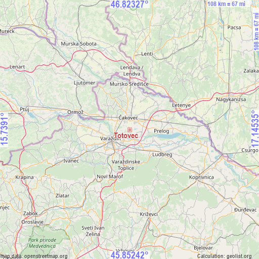 Totovec on map