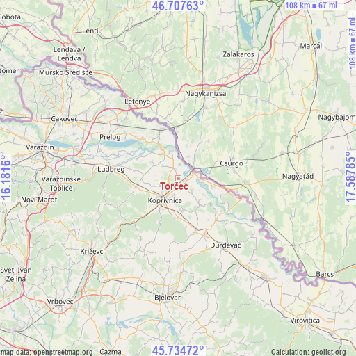 Torčec on map