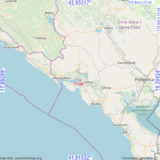 Tivat on map