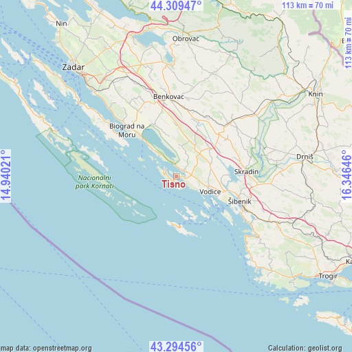 Tisno on map