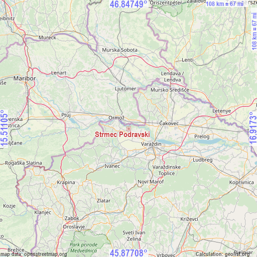 Strmec Podravski on map