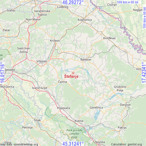 Štefanje on map