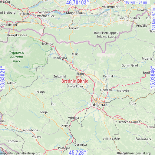 Srednje Bitnje on map