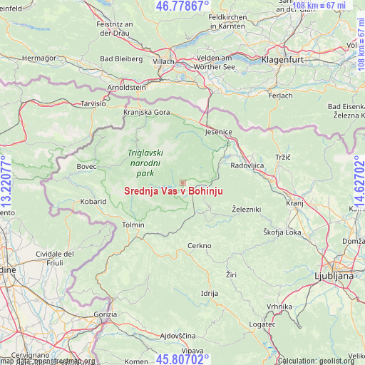 Srednja Vas v Bohinju on map