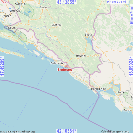 Srebreno on map