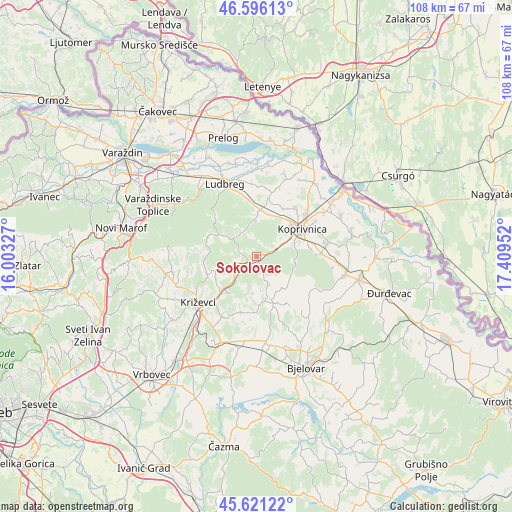 Sokolovac on map