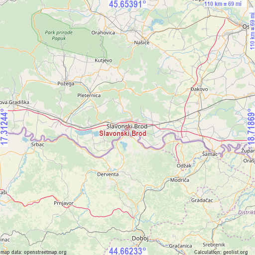 Slavonski Brod on map