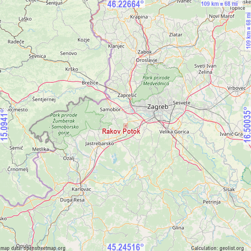 Rakov Potok on map