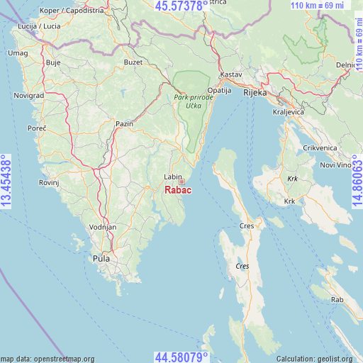 Rabac on map