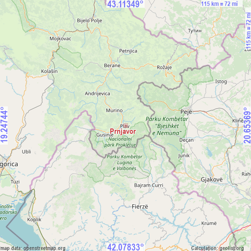 Prnjavor on map