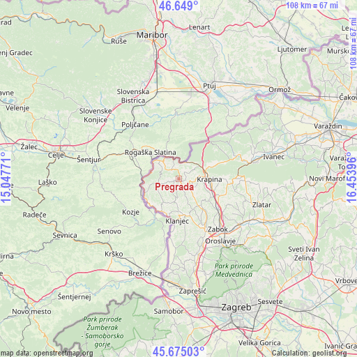 Pregrada on map