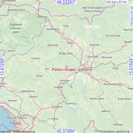 Polhov Gradec on map