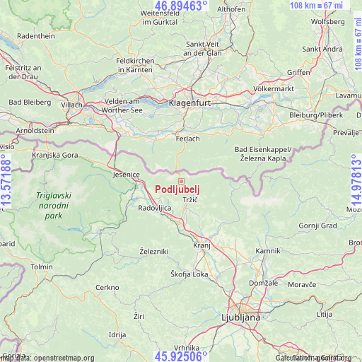 Podljubelj on map