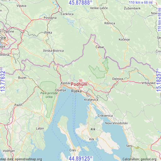 Podhum on map