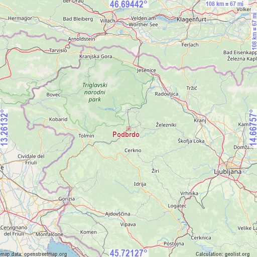 Podbrdo on map