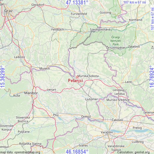 Petanjci on map