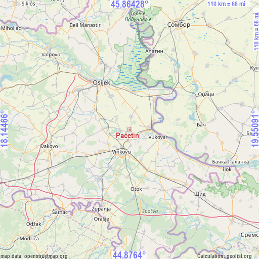 Pačetin on map