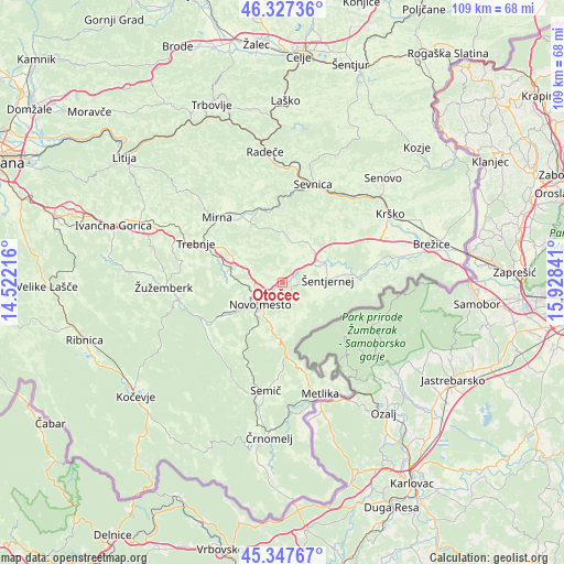 Otočec on map