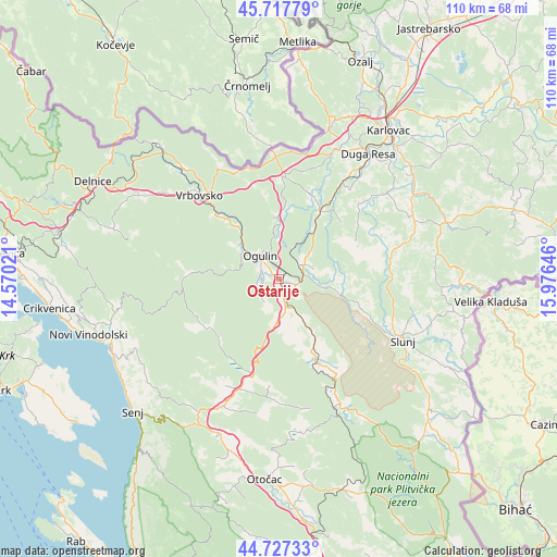 Oštarije on map